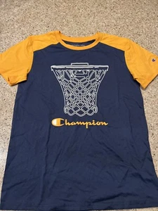Champion Youth Boys Short Sleeve Shirt Blue/yellow Logo Basketball Tee 18/20 - Picture 1 of 1