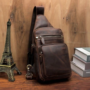 Herren Vintage Schultertasche Schlinge Umhängetasche Brusttasche Echtleder Rucksack - Bild 1 von 17