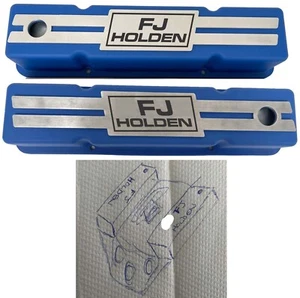 Small Block Chevy Tall Blue Valve Covers - Billet Top - FJ HOLDEN CUSTOM ORDER - Picture 1 of 5