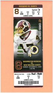 New Orleans Saints @ Washington Redskins 2009 boleto completo Super Bowl XLIV temporada - Imagen 1 de 2
