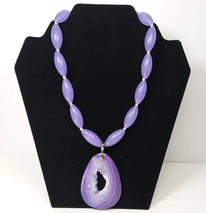 Lavendel Quarz Edelstein & Sterling Silber 925 Halskette signiert mit Achat Anhänger - Bild 1 von 11