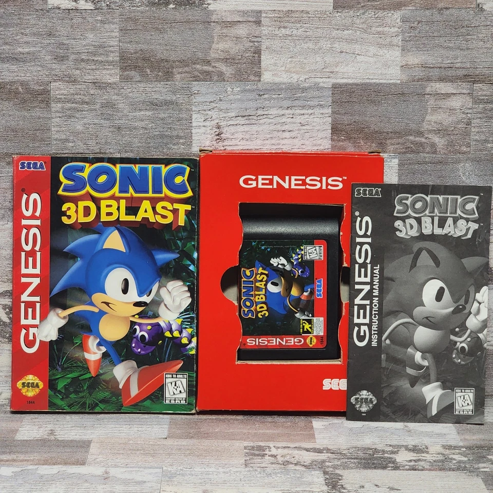 Sonic 3D Blast (Sega Genesis, 1996) Authentic Game Cartridge, CIB Complete - Image 1 of 4