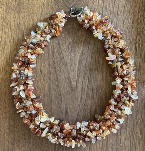 BEAUTIFUL Vintage CARNELIAN Chip BIB COLLAR NECKLACE 17”  - Picture 1 of 8