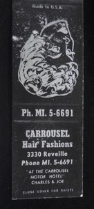 Carrusel Hair Fashions años 60 Carrusel Motor Hotel 3330 Reveille Houston TX MB - Imagen 1 de 2