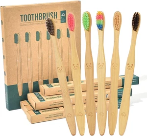 Spazzolino Da Denti in Bambù Al Carbone, Morbido, Ecologico, Setole Di Colore, S - Foto 1 di 13