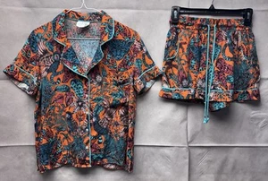 Art of Anthropologie x Emma J Shipley Pajama Set Animals Shorts Button Up Sz XS - Picture 1 of 12