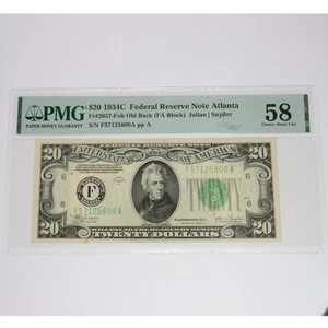 1934 A PMG Choice UNC58 - Federal Reserve $20 Twenty Dollar Atlanta Note #56661F - Picture 1 of 2