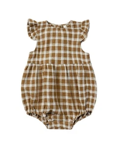 Rylee + Cru Collective Amelia Linen-Blend Romper Brown 3-6M - Picture 1 of 2