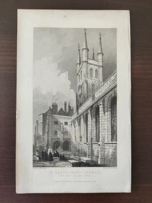  ANTIKER ORIGINAL S/W STICH - LONDONER KIRCHEN - ST. GRABBERKIRCHE - 1837 - Bild 1 von 3
