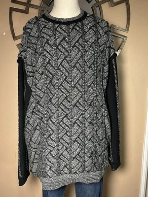 Carlo Colucci 针织套衫毛衣 Coogi 风格羊毛混纺灰色黑色男式 56 — 第 1/4 张图片