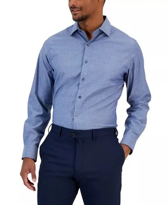 Bar III Men's Slim Fit Chambray Dress Shirt Navy Blue-Small 14-14.5 - Image 1 of 4