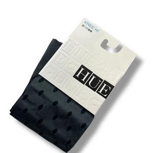 Hue Knee High Socks Opaque Gray With Black Sheer Dots 1 Pair - Picture 1 of 3