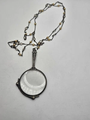 Vintage Art Deco Sterling Lorgnette Folding Opera Glasses Spectacles Necklace  - Image 1 of 4