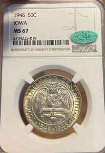 1946 NGC & CAC MS67 Iowa Silver Commemorative Half Dollar - Picture 1 of 4