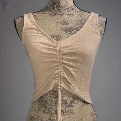 Camiseta sin mangas Timing para mujer mediana beige acanalada ceñida frontal elástica figura favorecedora Foto 1 de 4