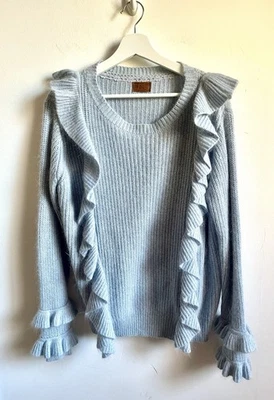 Suéter Pol Azul Claro Volantes Cuello Redondo Talla M Piel de Conejo Mezcla de Lana Foto 1 de 4