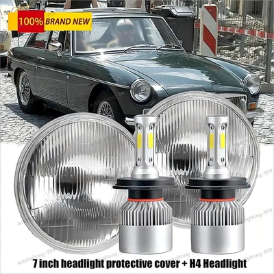 7 inch Round GLASS Headlights Headlamp High/Low Bulbs kit For MG MGB 1969-1981 - Image 1 of 4