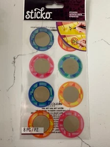 Sticko Dimensional Sticker 8 PC Scratch off Labels Blue Pink Orange Scrapbooking - Picture 1 of 7