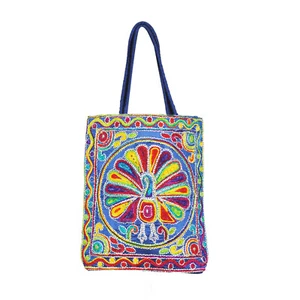 Handmade Large Faux Silk Embroidered Ethnic Tote Bags From Rajasthan - RBE-01 - Picture 1 of 6