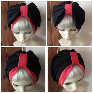 Vintage inspired 40s 50s black and orange hat turban size L_XL stylish turban - Picture 1 of 12