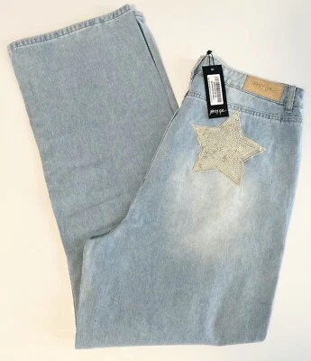Pantalones de mezclilla NASTY GAL lentejuelas estrella trasero novio para mujer 12 barebacks pierna ancha NUEVOS NUEVOS CON ETIQUETAS Foto 1 de 4