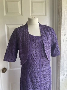 Country Casuals Mesh Ribbon Mother Of Bride Garden Party Dress & Jacket 12/14 - Picture 1 of 10