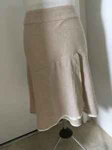 VINTAGE 90s TARGET MOCHA LINEN BLEND APPLIQUÉ STITCHING FLARE SKIRT Vtg/mod 12 - Picture 1 of 12
