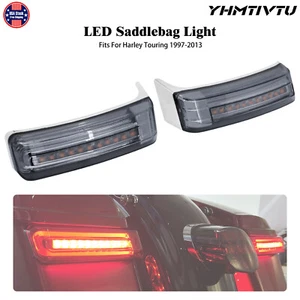 Chrome Smoke LED Saddlebag Brake Turn Signal Light Fit For Harley FLH 1997-2013 - Foto 1 di 13