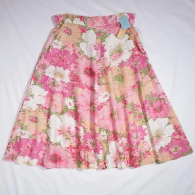 Vintage 1960s Skirt Pink Floral A Line 29" Waist Acetate & Metallic Unworn - Image 1 of 4