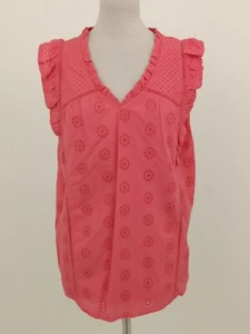 M&S Collection Sleeveless Top Coral Cotton Broderie Anglais V Neck NWOT F1 - Picture 1 of 9