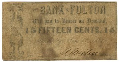 1862 Bank of Fulton Georgia GA 15c (L2189) - Image 1 of 2