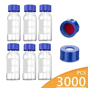 3000x 2ml 9mm HPLC Vial Clear Autosampler 9-425 Type Screw Threaded Cap Red PTFE - Picture 1 of 12