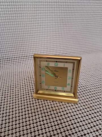 Vintage Artco Luminous Travel Alarm Clock Gold Finish. Made In Germany. Working Cover