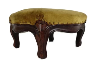 Tabouret bas antique tissu français ottoman style Louis XV hobnets - Photo 1 sur 8