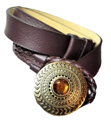 Chico's 棕色腰带带金色声明奖章和编织口音尺寸 S — 第 1/4 张图片