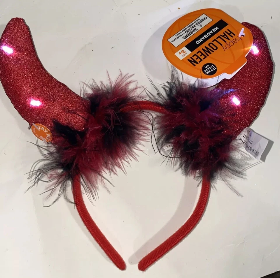 Devil Headband Light Up Flashing Glowing Red Devil Horns LED Costume Headband - Image 1 of 2