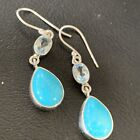 Womens Blue Kingman Turquoise Navajo Sterling Silver Earrings 12032