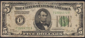 Fr.1952-F 1928B Atlanta $5 Gold on Demand Federal Reserve Note Fine - Picture 1 of 2
