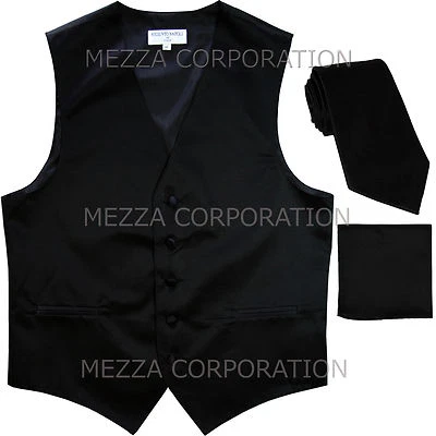 New Men's Vesuvio Napoli Tuxedo Vest Waistcoat Necktie Hankie set party Black - Image 1 of 4