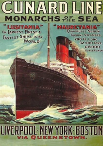 Shipping Poster - Cunard - Transatlantic - 1907 - Vintage Reprint A4 Wall Art - Picture 1 of 1