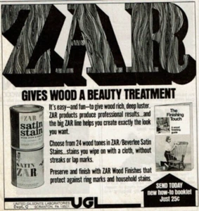 1978 Vintage Print Ad ZAR Gives Wood a Beauty Treatment Satin Stain Beverlee UGL - Bild 1 von 2