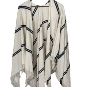 EILEEN FISHER Women Cape Serape Cardigan Cream Black Stripe Neutral One Size - Picture 1 of 10