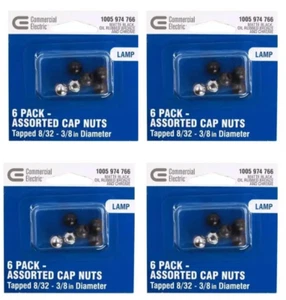 (4 Pack) Commercial Electric 6 Assorted Lamp Cap Nuts Tapped 8/32-38 in Dia - Picture 1 of 4