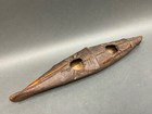 ANTIQUE / VINTAGE ALASKA ESKIMO INUIT INDIAN CANVAS MODEL KAYAK BOAT CANOE  17"