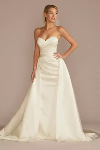 Davids Bridal Satin Ruched Bodice Wedding Dress w Overskirt STYLE# WG4107 Sz 14 - Picture 1 of 8