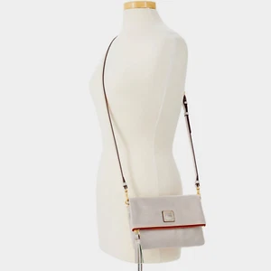 NWT Dooney & Bourke Florentine Foldover Zip Crossbody Shoulder Bag ECRU - Picture 1 of 10