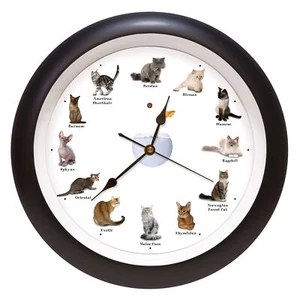 Mark Feldstein & Associates Meowing Cat Sounds Wall Clock 13" Black 12 Popula... - Picture 1 of 2