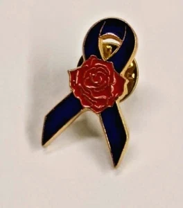 Purple Ribbon Red Rose Pin Cystic Fibrosis Awareness Lapel Brooch Tac NW Red Hat - Picture 1 of 2