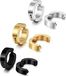 1Pair Mens Womens Stainless Steel Clip On Earrings Hoop Huggie Non-Piercing US - Picture 1 of 16
