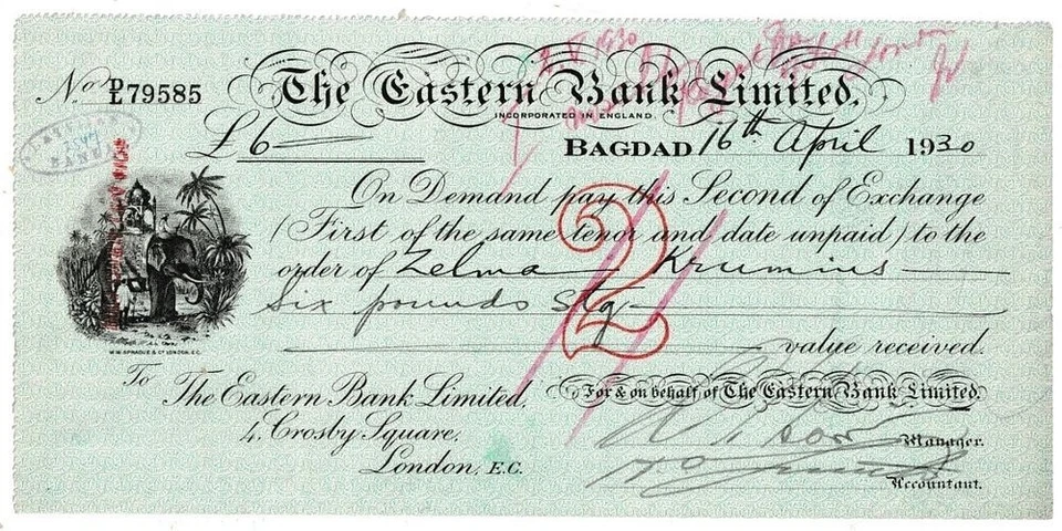 Baghdad Eastern Bank Ltd Bill of Exchange 1930 - Image 1 of 1